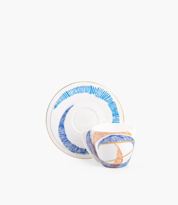 طقم فناجين إيسبريسو شرق خزف صيني مع صحون - عدد 12