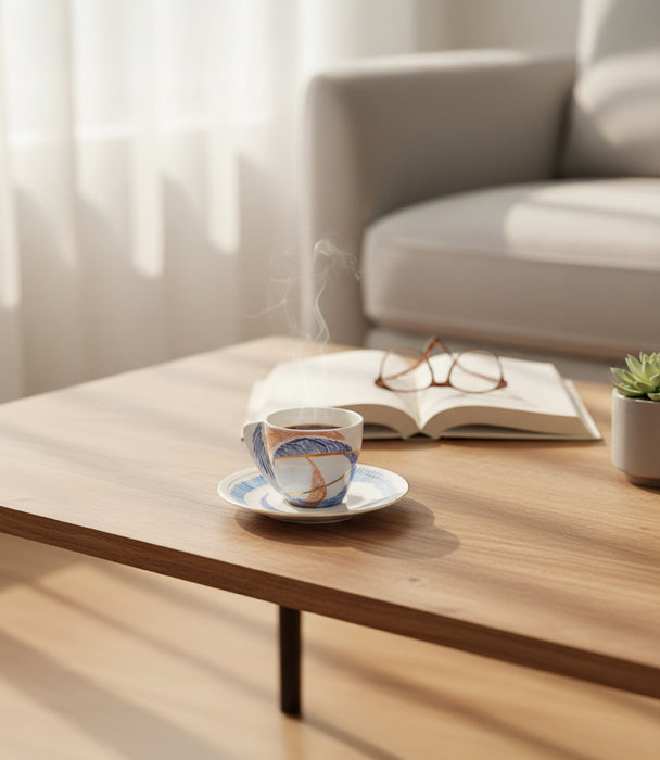 طقم فناجين إيسبريسو شرق خزف صيني مع صحون - عدد 12