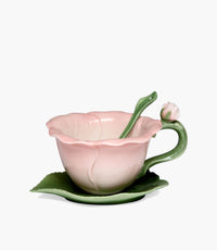 Ceramic Hibiscus cup & saucer w/spoon H 7.0CM - Roomours UAE