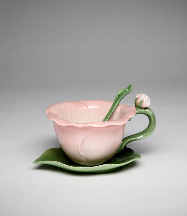 Ceramic Hibiscus cup & saucer w/spoon H 7.0CM - Roomours UAE
