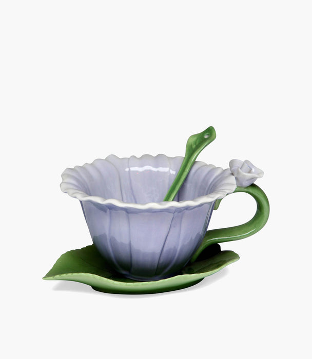 Porcelain Dahlia Floral cup & saucer w/spoon H 7.0CM - Roomours UAE