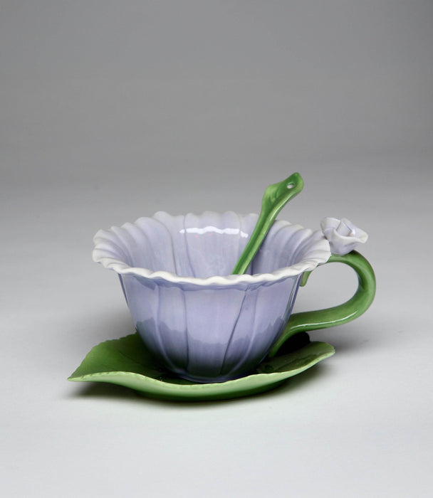 Porcelain Dahlia Floral cup & saucer w/spoon H 7.0CM - Roomours UAE