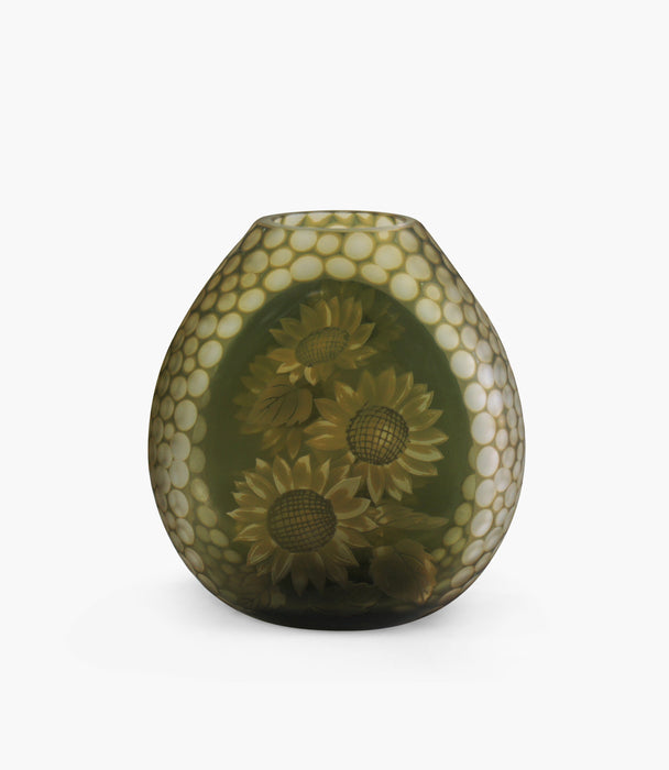 Sunflower Art Glass Vase In Green Size 23.5X14X25Cm