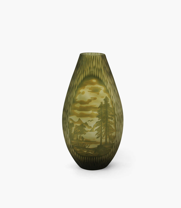 Natural Scenery Art Glass Vase In Green Size 22.5X13.5X42.5M