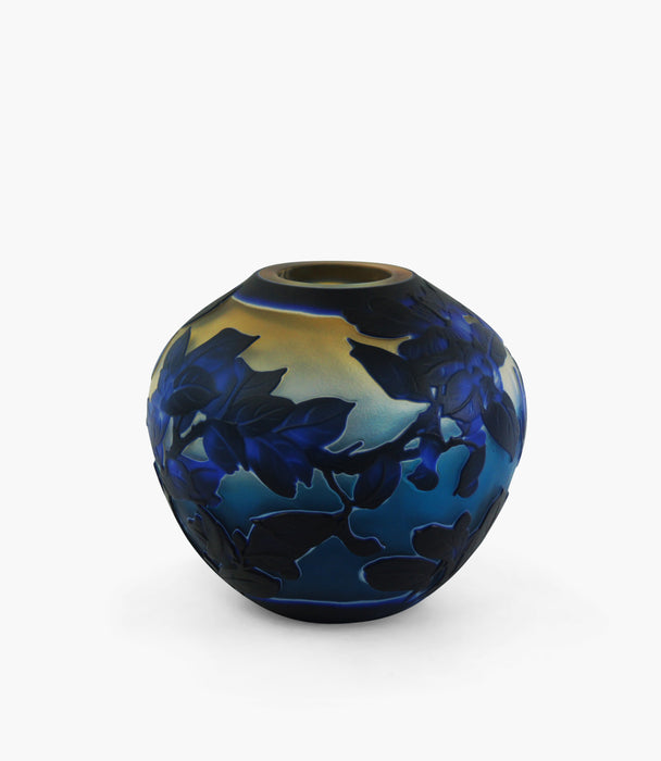 Wisteria Art Glass Vase In Blue/ Amber Size 20X20X18Cm