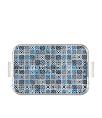 صينية أندلوسيا بلو ألمنيوم بنقوش أندلسية زرقاء وإطار ذهبي