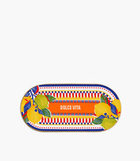 صينية بيضاوية دولتشي فيتا بورسلين ملوّنة برسمة ليمون