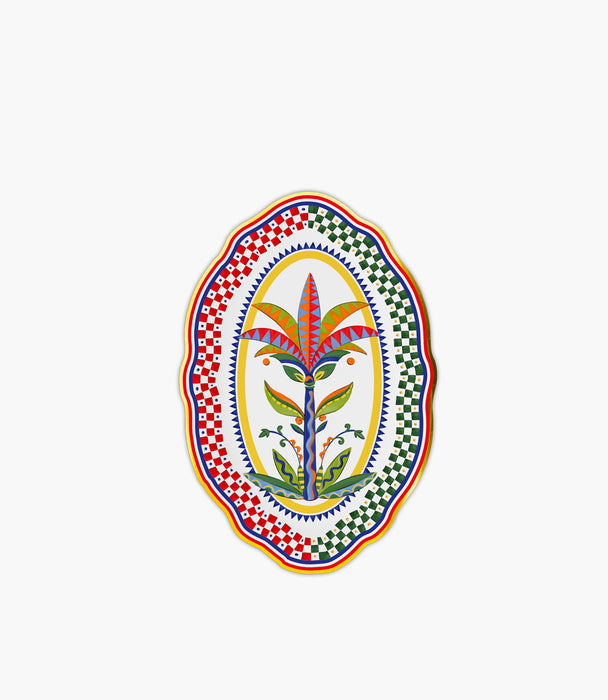 صحن بيضاوي دولتشي فيتا بورسلين ملوّن برسمة نخلة