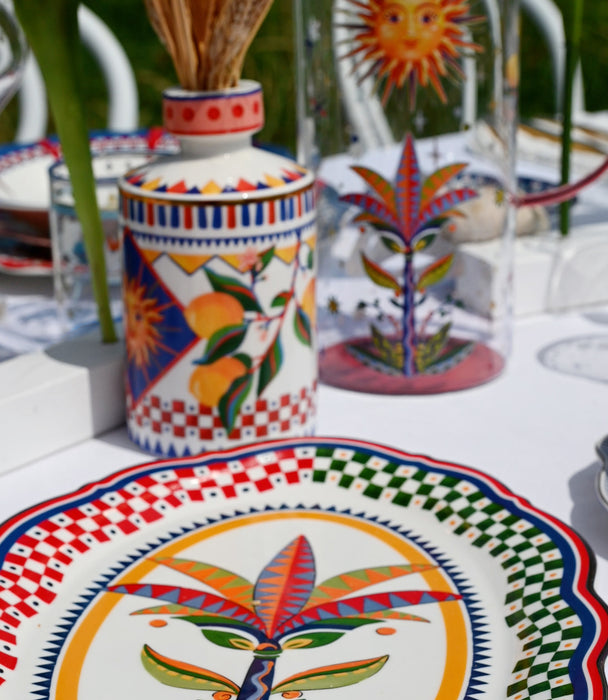 صحن بيضاوي دولتشي فيتا بورسلين ملوّن برسمة نخلة