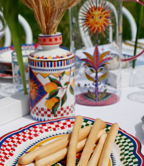 صحن بيضاوي دولتشي فيتا بورسلين ملوّن برسمة نخلة