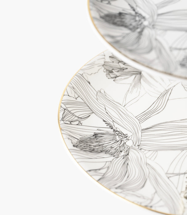 حامل كيك طبقتين فلور دو سوار بورسلين برسوم أزهار مع مقبض