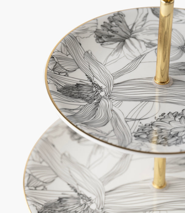 حامل كيك طبقتين فلور دو سوار بورسلين برسوم أزهار مع مقبض