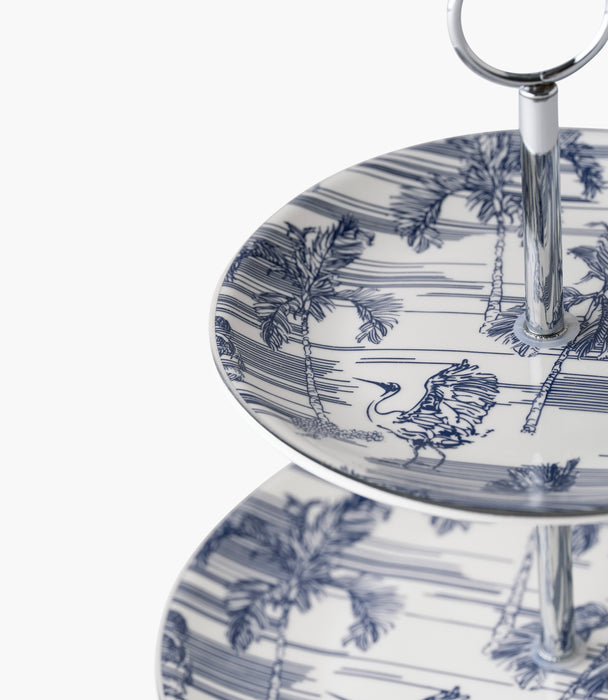 حامل كيك طبقتين فواياج بزخرفة نباتية مع مقبض ذهبي فضي