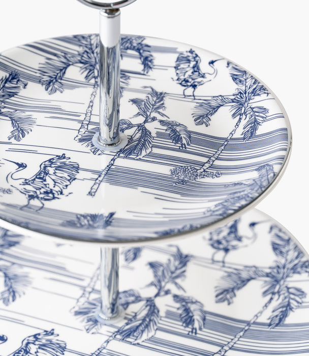 حامل كيك طبقتين فواياج بزخرفة نباتية مع مقبض ذهبي فضي