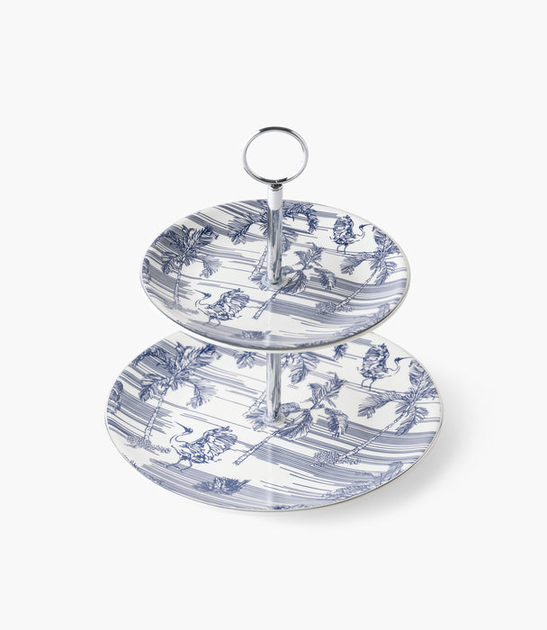 حامل كيك طبقتين فواياج بزخرفة نباتية مع مقبض ذهبي فضي