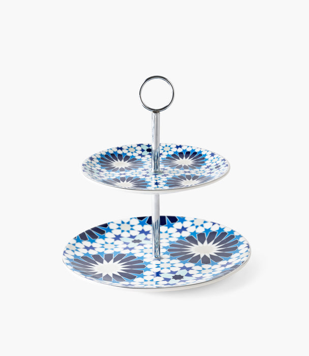 Blue Geometric 2 Tier Cake Stand