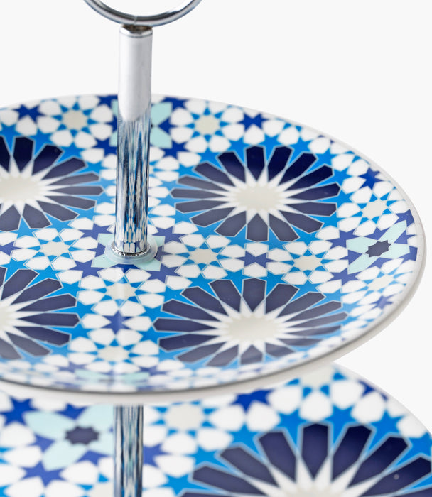 Blue Geometric 2 Tier Cake Stand