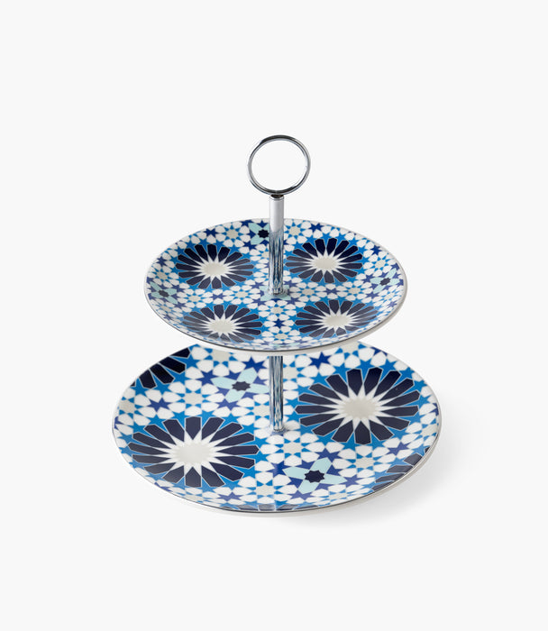 Blue Geometric 2 Tier Cake Stand
