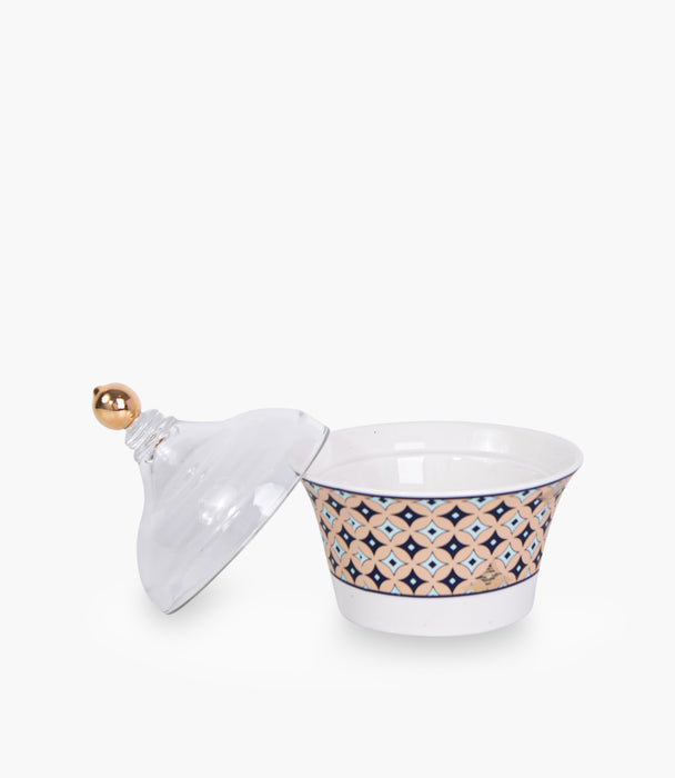 Geo beige Dates Bowl w/ Lid