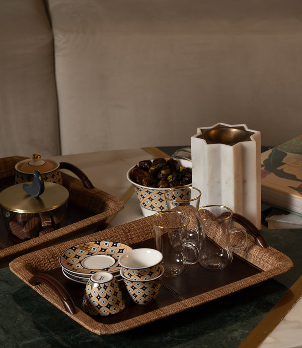Geo beige Dates Bowl w/ Lid