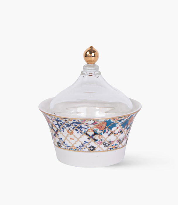 Blue Flower Gold Dates Bowl w/ Lid