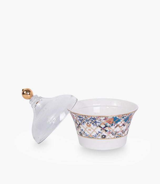 Blue Flower Gold Dates Bowl w/ Lid