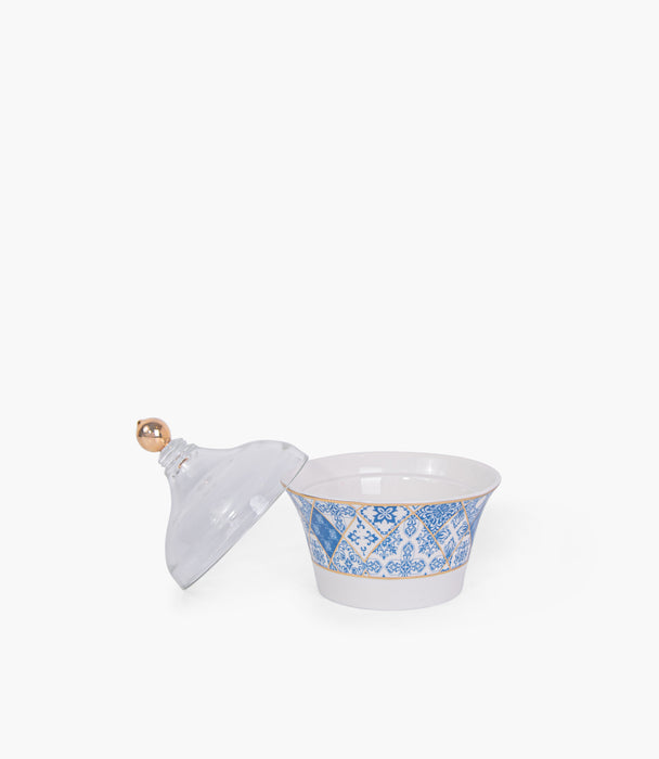 Blue Gold Dates Bowl w/ Lid