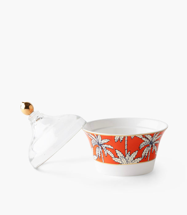 سلطانية تمر أورنج بالم بورسلين برتقالية مع غطاء زجاجي