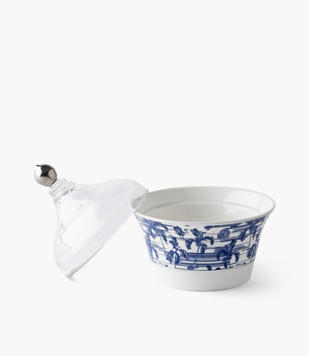 سلطانية تمر فواياج بورسلين بزخرفة نباتية مع غطاء زجاجي