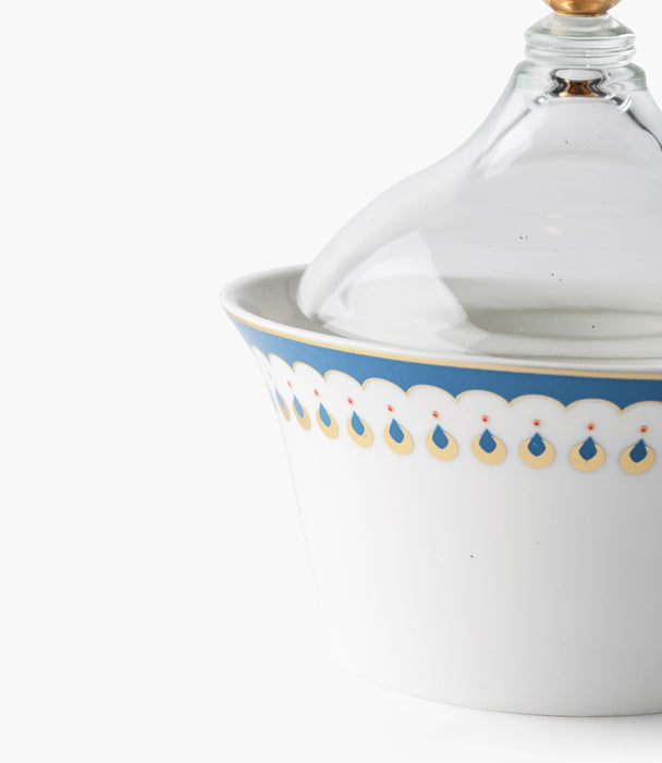 سلطانية تمر بالمارا بورسلين بزخرفة ملونة مع غطاء زجاجي