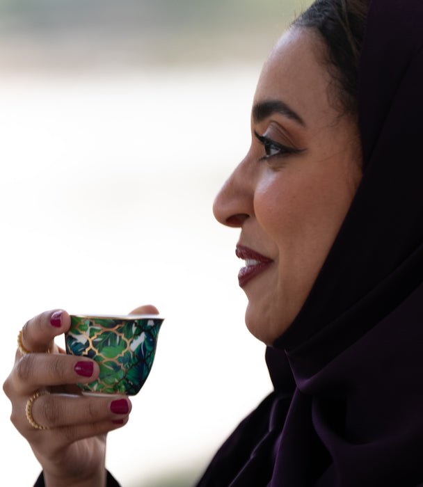 طقم فناجين قهوة بورسلين برسوم استوائية 6 قطع