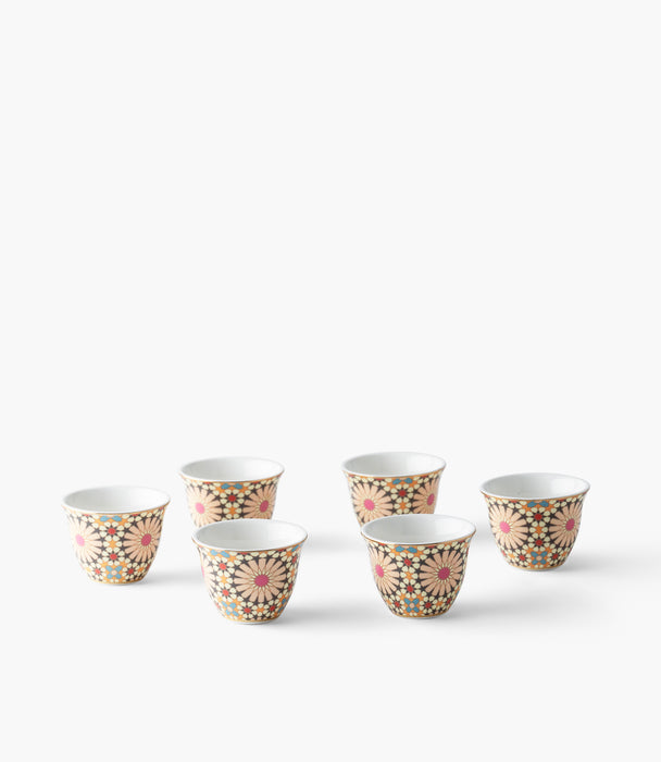 طقم فناجين قهوة عربية بينك جيوماتريك بزخارف هندسية - عدد 6