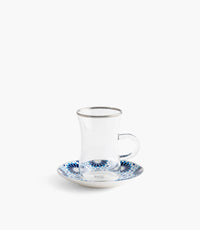 طقم فناجين شاي بلو جيوماتريك مع صحون بورسلين مزخرفة - عدد 12