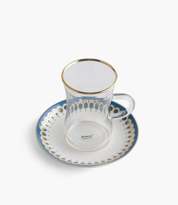 Palmara Plain Glass Teacup with Golden Line w/ Porcelain Sau