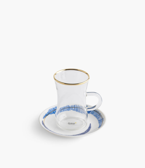 Sharq Plain Glass Teacup with Golden Line w/ Porcelain Sauce