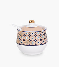 Geo beige Covered Porcelain Sugar Bowl w/ Spoon - Roomours UAE