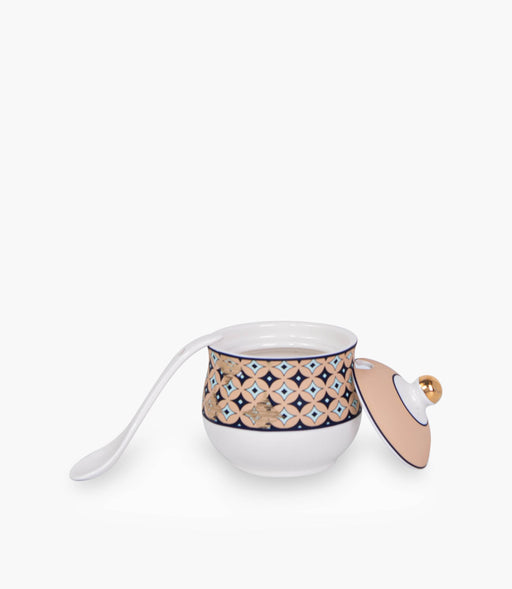 Geo beige Covered Porcelain Sugar Bowl w/ Spoon - Roomours UAE