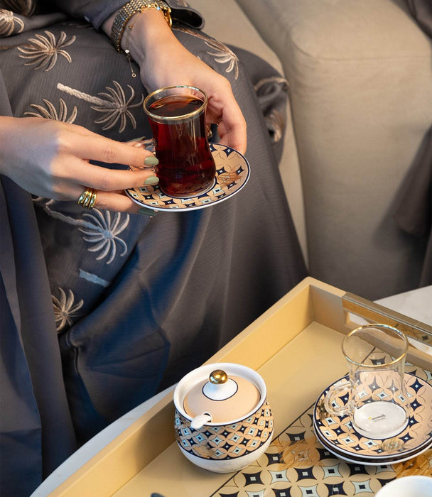 Geo beige Covered Porcelain Sugar Bowl w/ Spoon - Roomours UAE