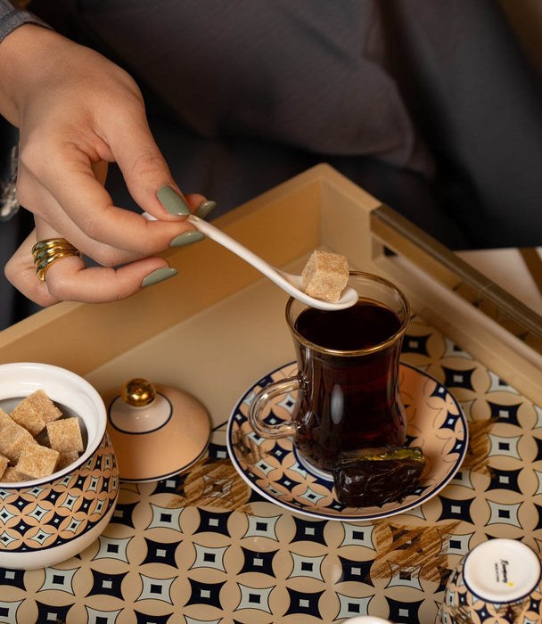 Geo beige Covered Porcelain Sugar Bowl w/ Spoon - Roomours UAE