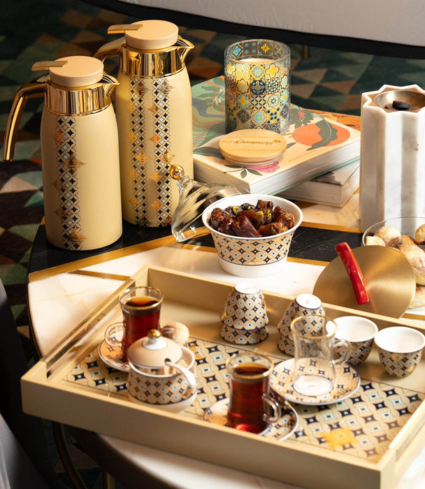 Geo beige Covered Porcelain Sugar Bowl w/ Spoon - Roomours UAE