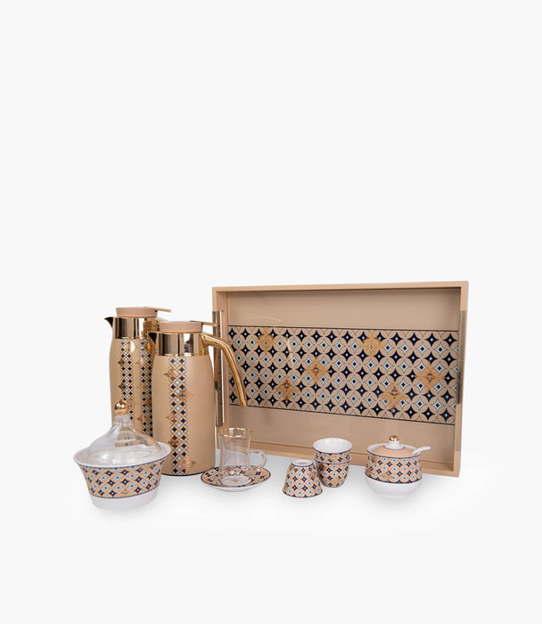 Geo beige Covered Porcelain Sugar Bowl w/ Spoon - Roomours UAE