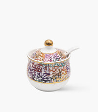 Arabic Letters Covered Porcelain Sugar Bowl w/ Spoon