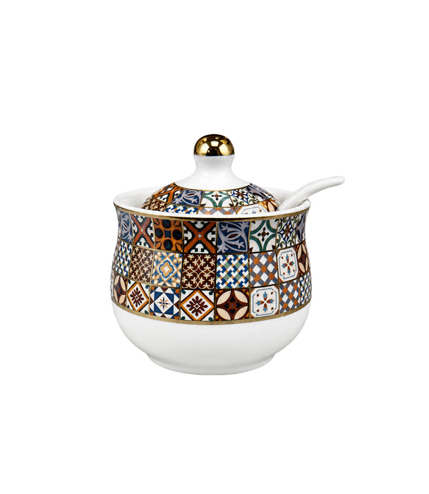 Andalusia Blue D3 Covered Porcelain Sugar Bowl w/ Spoon