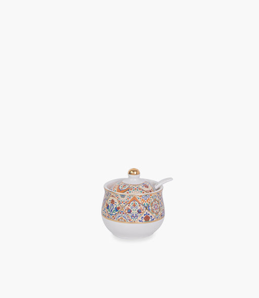 Andalusia Gold Covered Porcelain Sugar Bowl w/ Spoon - Roomours UAE