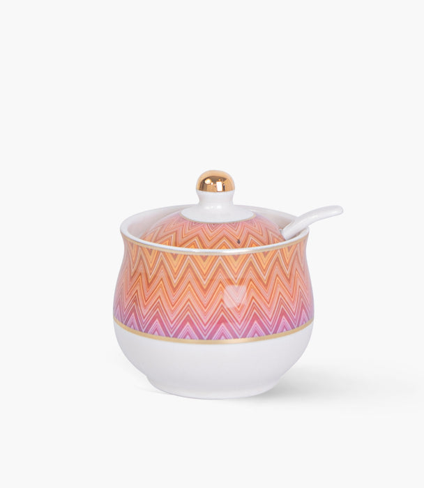 Longuette Light Gold Covered Porcelain Sugar Bowl w/ Spoon