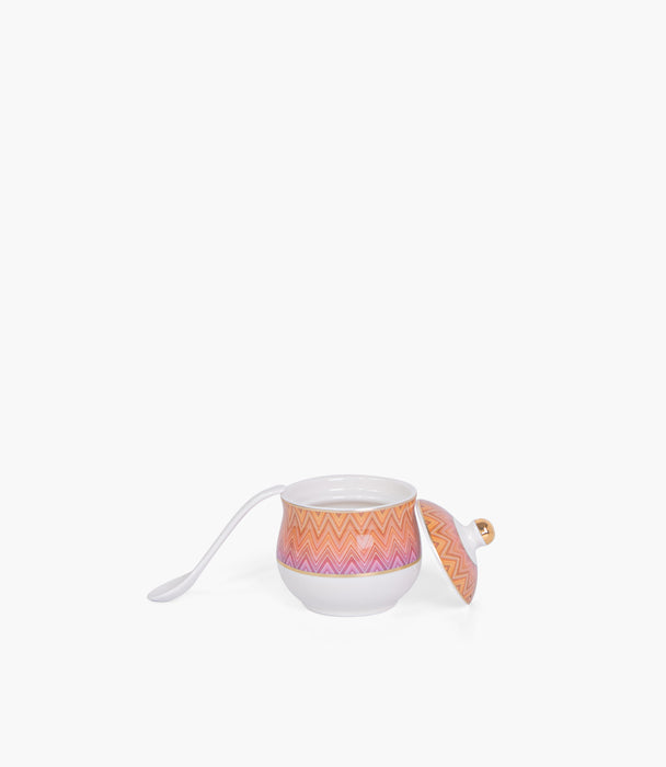 Longuette Light Gold Covered Porcelain Sugar Bowl w/ Spoon