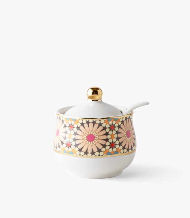Naqsh Beige/Pink Sugar Bowl w/ Spoon
