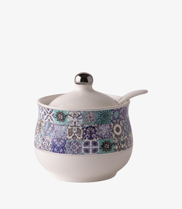 Blue Tiles Sugar Bowl w/ Spoon