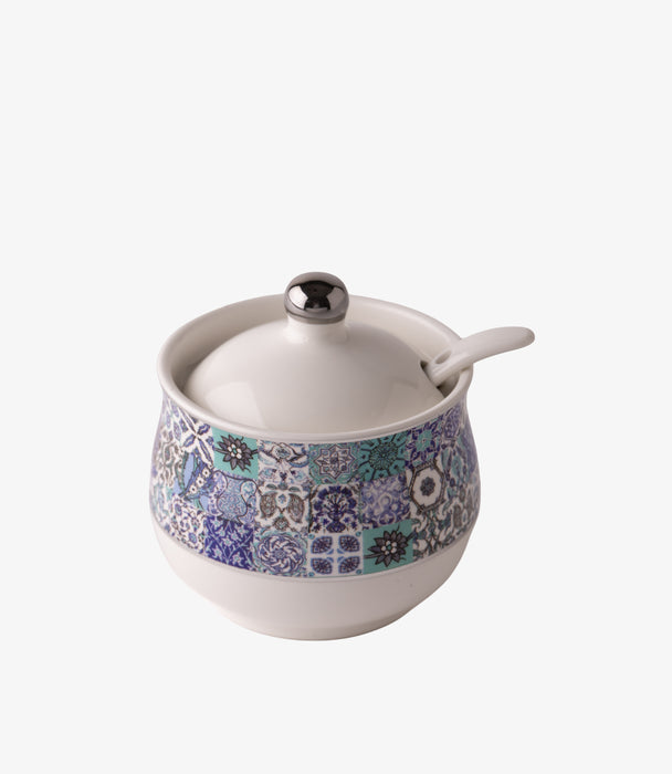 Blue Tiles Sugar Bowl w/ Spoon