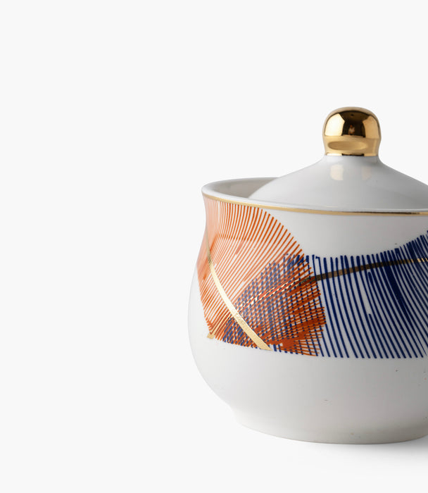 وعاء سكر شرق خزف صيني بزخارف ملونة مع ملعقة